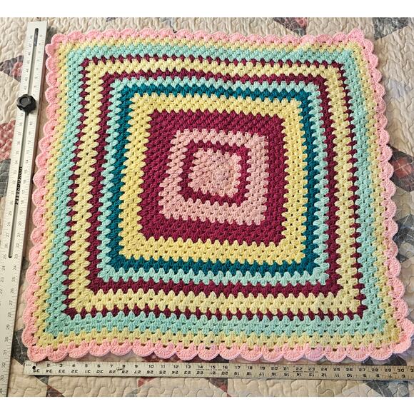 CROCHET Afghan Blanket Large Granny Square Multicolor 30" x 30" Square GIFT - Picture 1 of 6